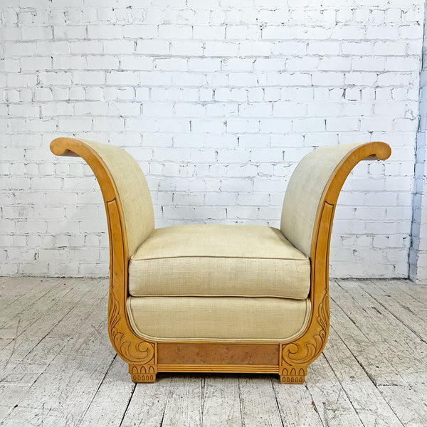 Carved Art Deco Style Sleigh Bench