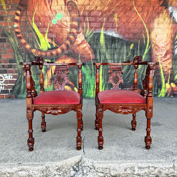 Ornate Mahogany Carved Corner Chairs